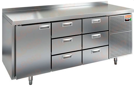 Холодильный стол HICOLD GN 133/BT, бок, 6 ящиков, 1 дверь (-18...-10°С)